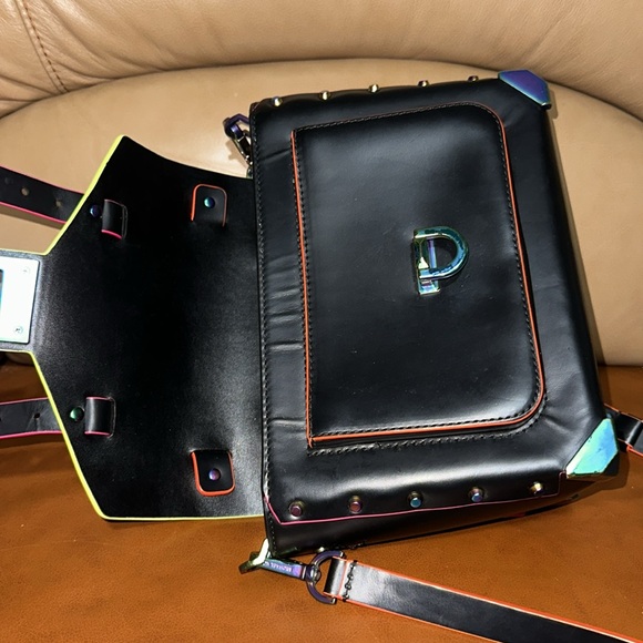 🔥🔥🔥Michael Kors Manhattan Black Leather Multicolor Top Handle Crossbody Bag - Picture 13 of 16